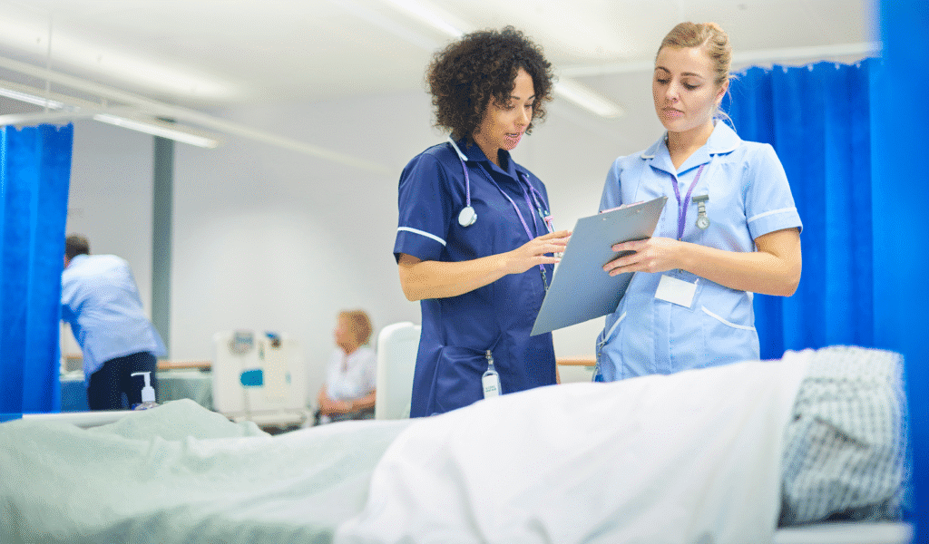 Portrait of a pair of travel nurses talking and smiling