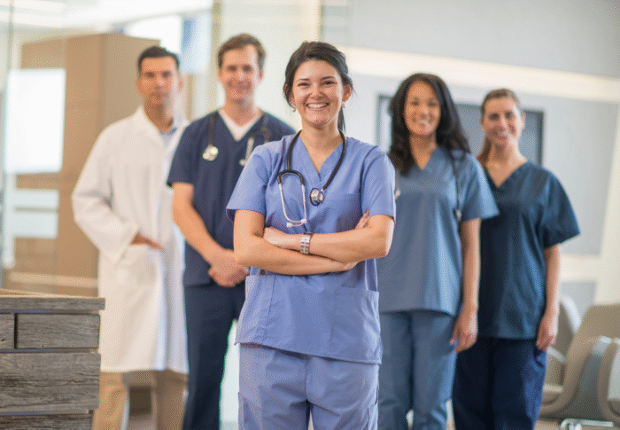 Portrait of a pair of travel nurses talking and smiling