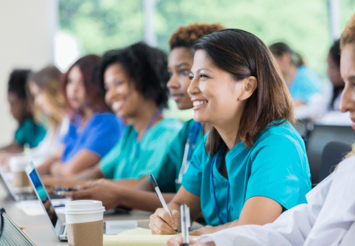Portrait of a pair of travel nurses talking and smiling