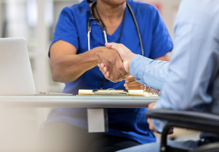 Portrait of a pair of travel nurses talking and smiling
