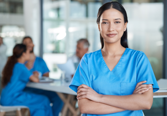 Portrait of a pair of travel nurses talking and smiling