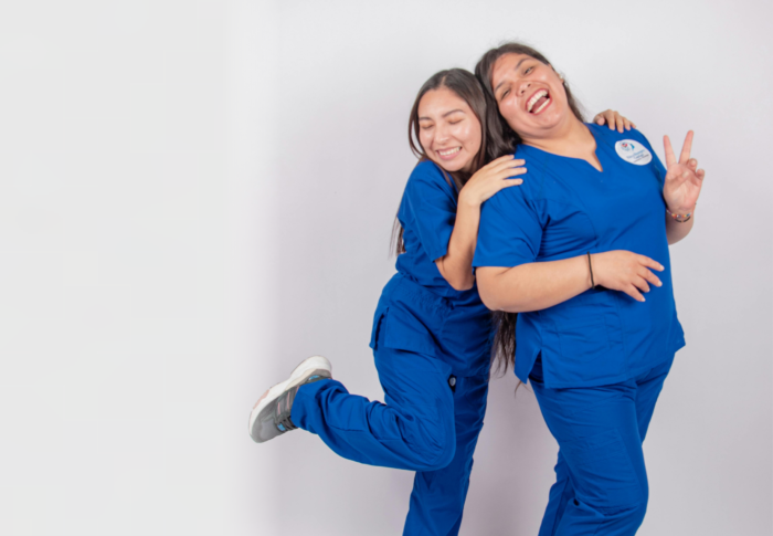Portrait of a pair of travel nurses talking and smiling